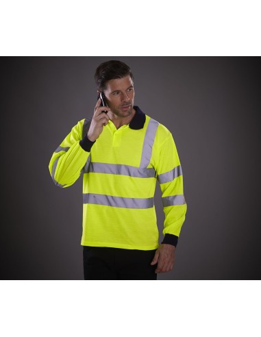 Y-HVJ310-Hi-Vis Long Sleeve Polo